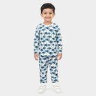 Boys White 100% Cotton Round Neck Palm Print Baba Suit, White, small