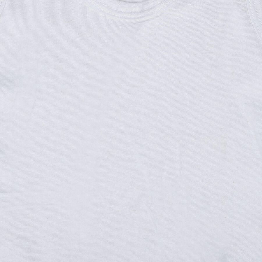Boys White Cotton Round Neck Vest, सफ़ेद, large