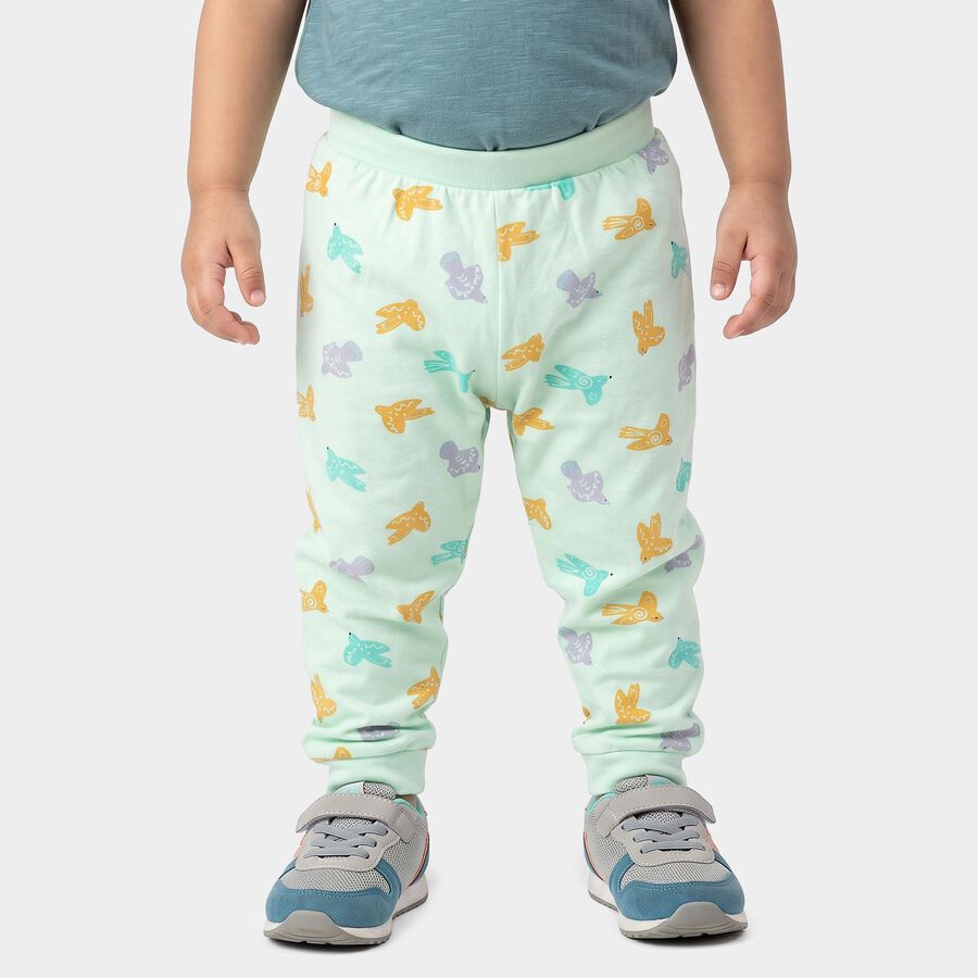 Infants' Mint Green Jogger Fit Bird Printed Cotton Pyjama, हल्का हरा, large