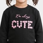 Girls Black Round Neck Graphic Pullover Sweatshirt, Black, small