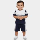 Infants' Navy Cotton Round Neck Colorblock Baba Suit, Navy Blue, small