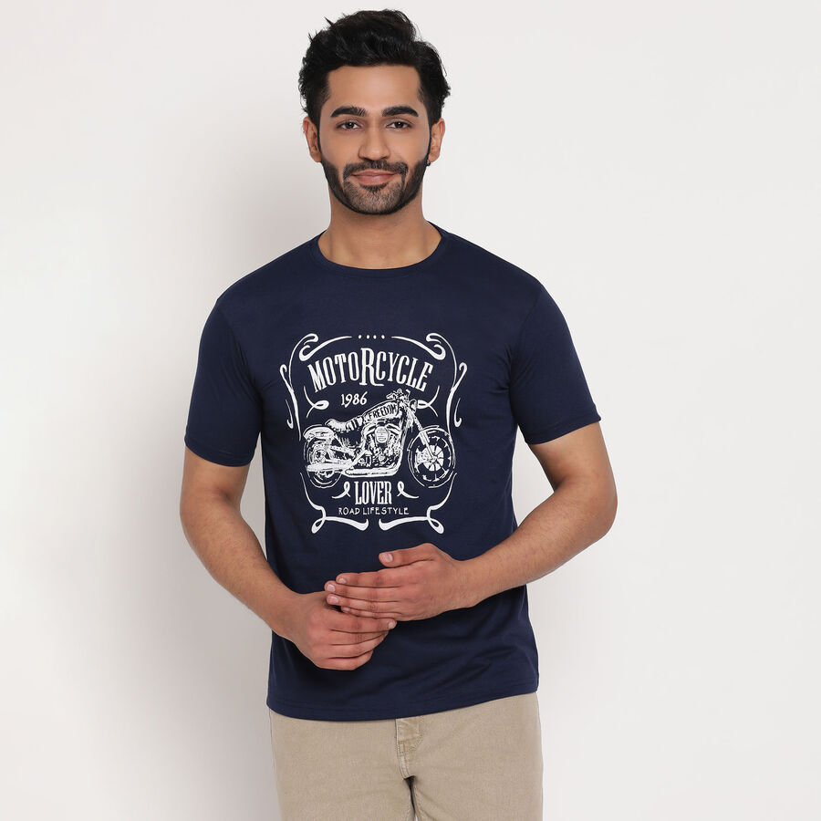 Round Neck T-Shirt, Navy Blue, large image number null