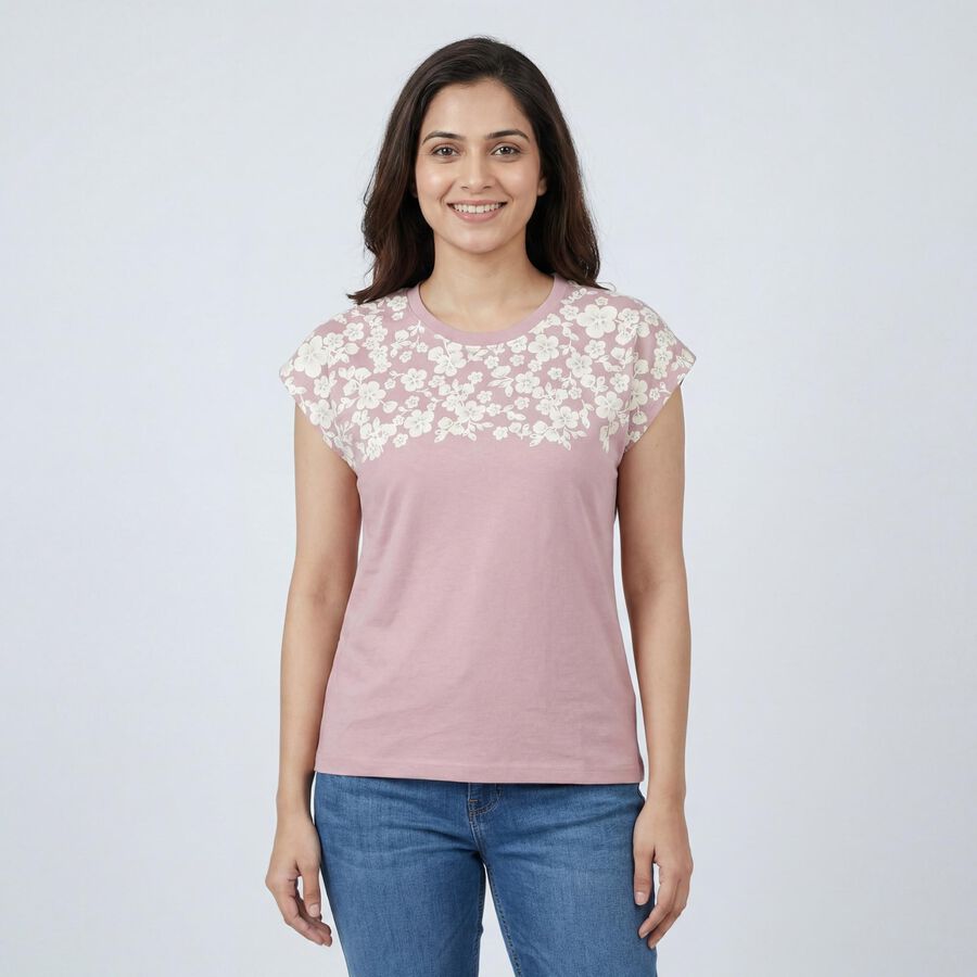Women Lilac Round Neck Casual T-Shirt, Lilac, large