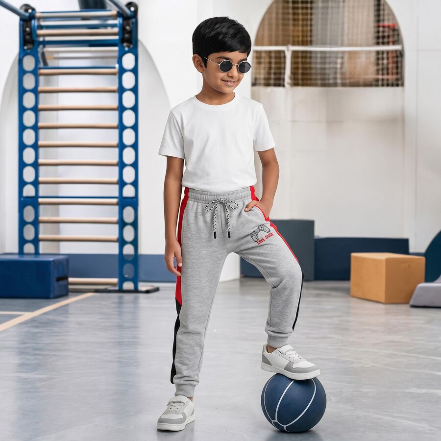 Boys Grey Jogger Graphic Winter Pyjama, मिश्रित मध्यम ग्रे, large