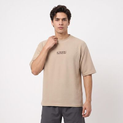 Men Beige Crew Neck Regular Drifit T-Shirt