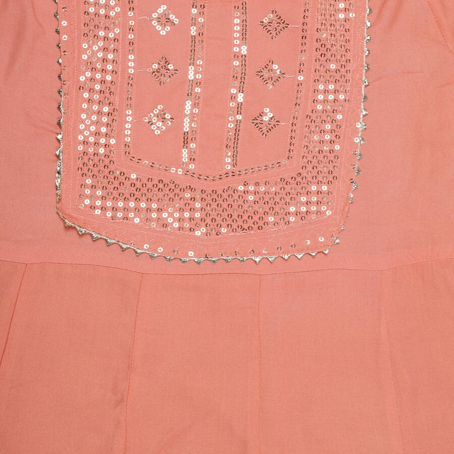 Girls' Muted Peach Embroidered Kurta and Pant Fusion Set, पीच, large image number null
