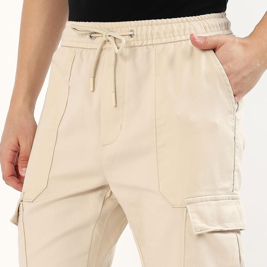 Men's Warm Beige Tapered Fit Cargo Track Pants, गहरा पीला, large image number null