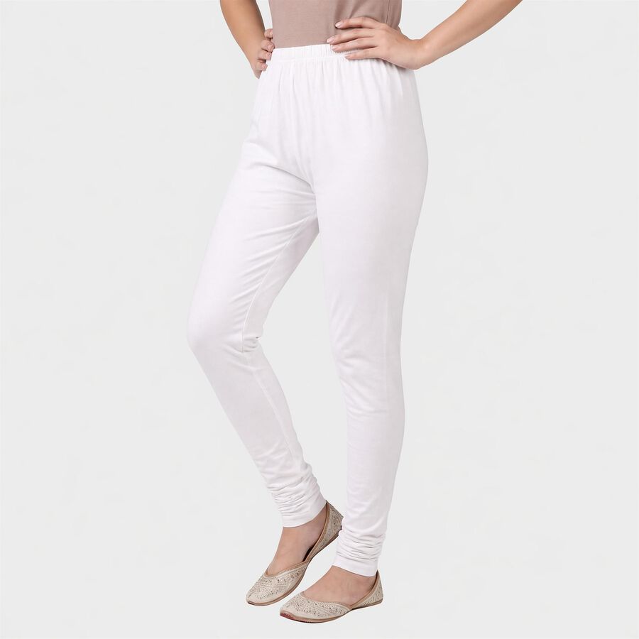 Women's White Cotton Blend Elastic Waist Stretch Churidar, सफ़ेद, large