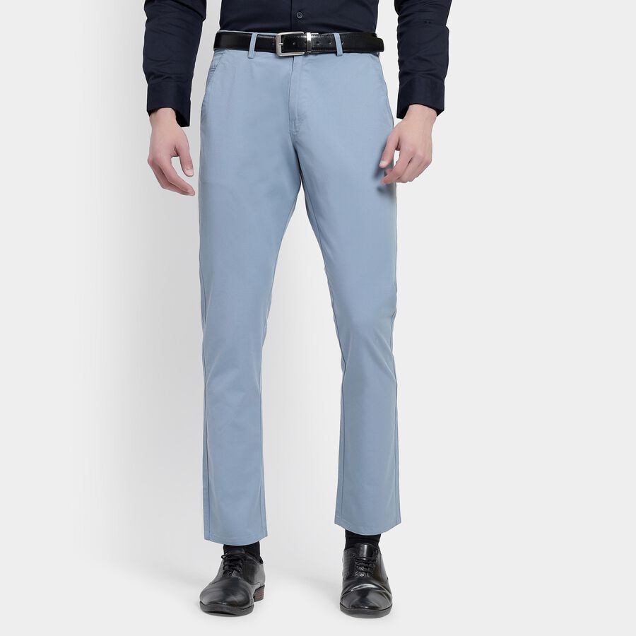 Men's 100% Cotton Slim Fit Casual Trousers , Light Blue, large image number null