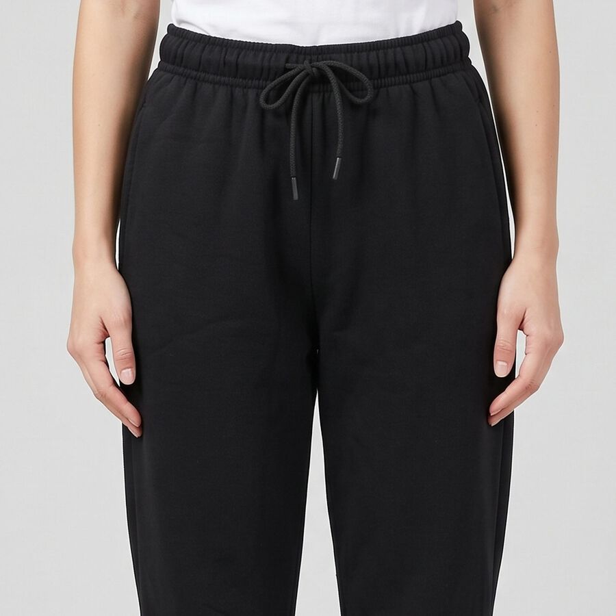 Women's Black Jogger Fit Solid Track Pants, काला, large