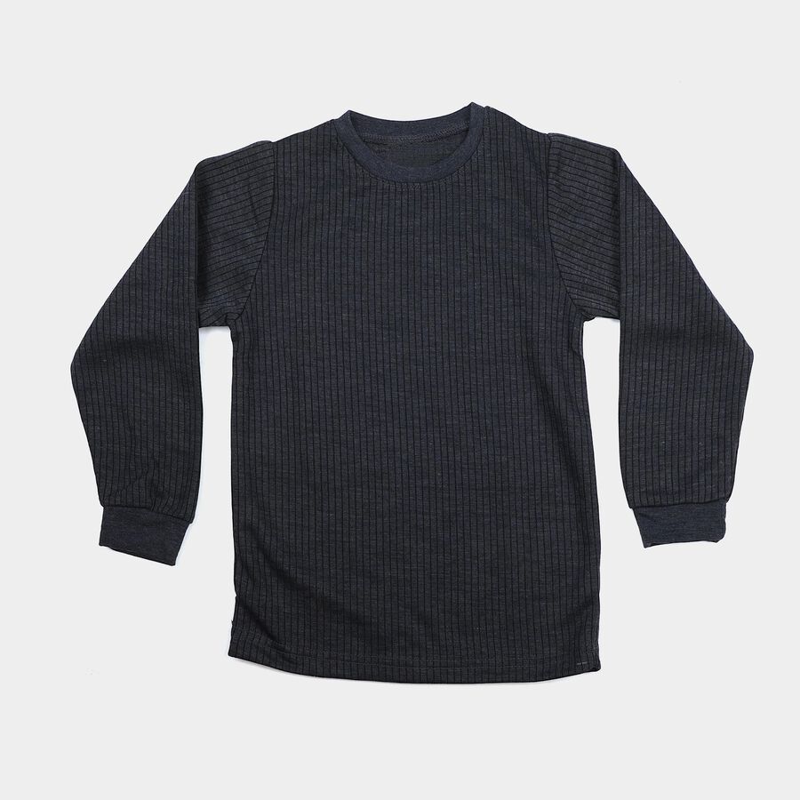 Boys' Melange Blue Long Sleeve Thermal, मिश्रित नीला, large