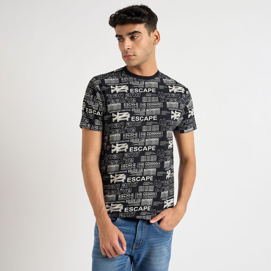 Men's 100% Cotton Round Neck Half Sleeves T-Shirt, काला, large image number null