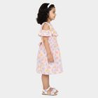 Girls' Pink Fit and Flare Floral Printed Cold Shoulder Frock, Light Pink, small