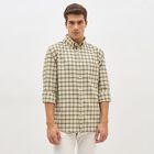 Men's Muted Beige Cotton Button Down Slim Fit Shirt, गहरा पीला, small image number null