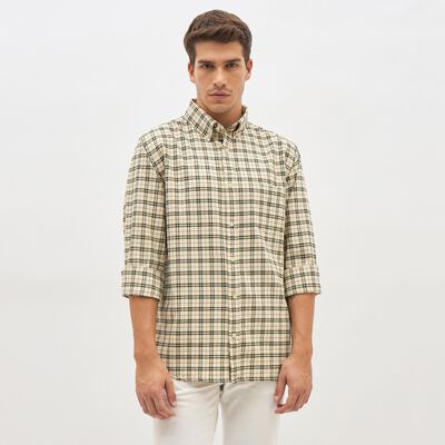 Men's Muted Beige Cotton Button Down Slim Fit Shirt
