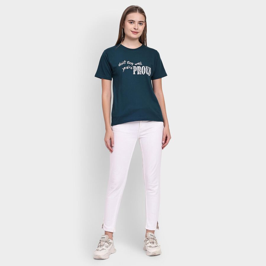 Ladies' Round Neck T-Shirt, गहरा हरा, large image number null