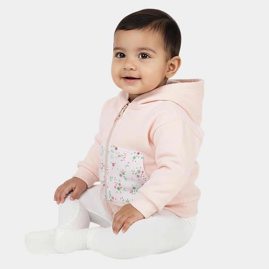 Infants Light Pink Cotton Hooded Casual Sweatshirt, हल्का गुलाबी, large image number null