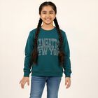 Girls Teal Green Crew Neck Casual Sweatshirt, गहरा हरा, small image number null