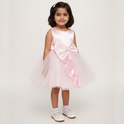 Girls' Light Pink Sleeveless Bow Party Frock