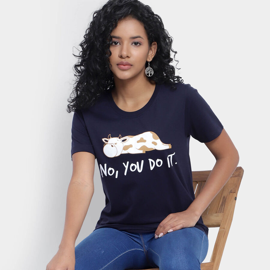 Round Neck T-Shirt, Navy Blue, large image number null