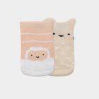 Infants Peach and Beige Regular Fit Cartoon Design Pack of 2 Socks, Beige, small image number null