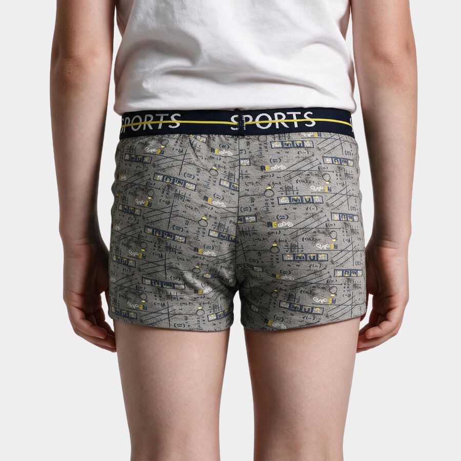 Boys Grey Regular Fit Printed Trunks, हल्का ग्रे, large