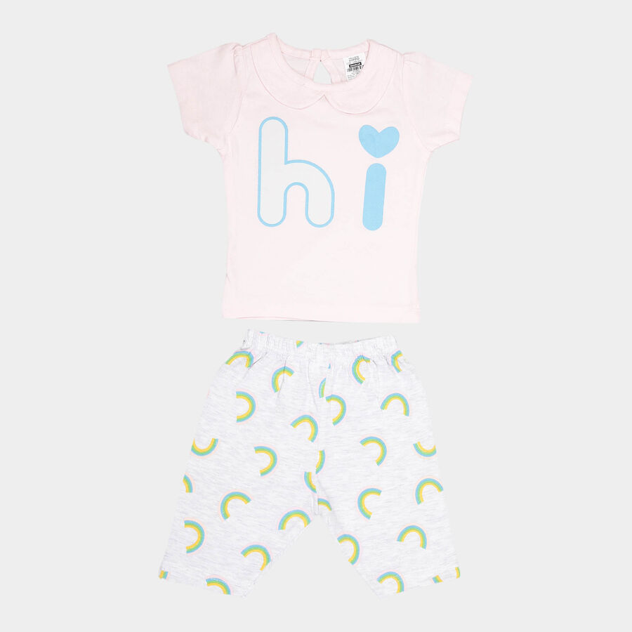 Infants Cotton Round Neck Capri Set, Light Pink, large image number null