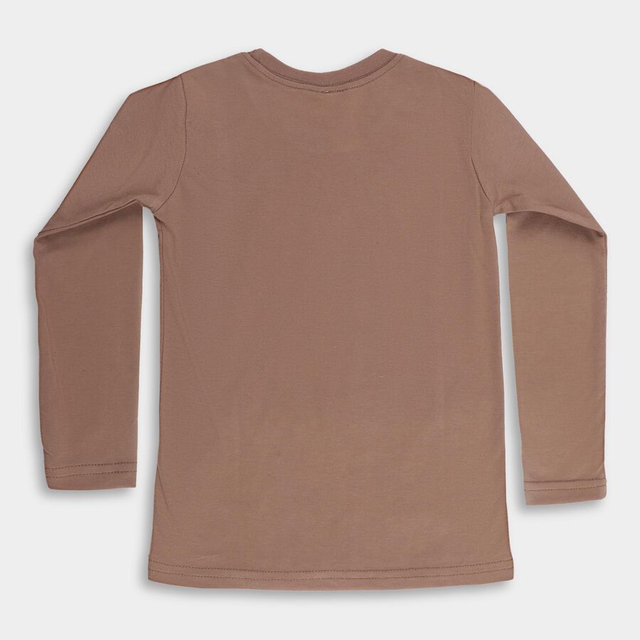 Boys' Muted Brown Round Neck Casual T-Shirt, गहरा पीला, large image number null