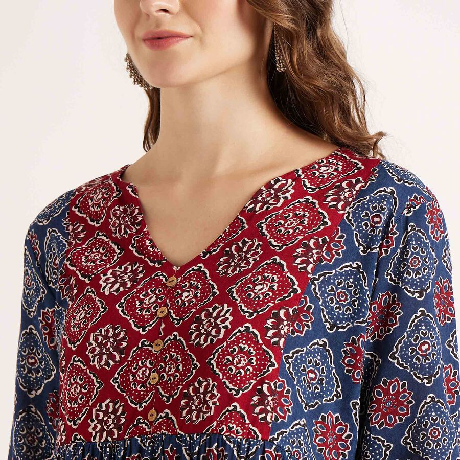 Printed 3/4th Sleeve Kurti, Dark Blue, large image number null