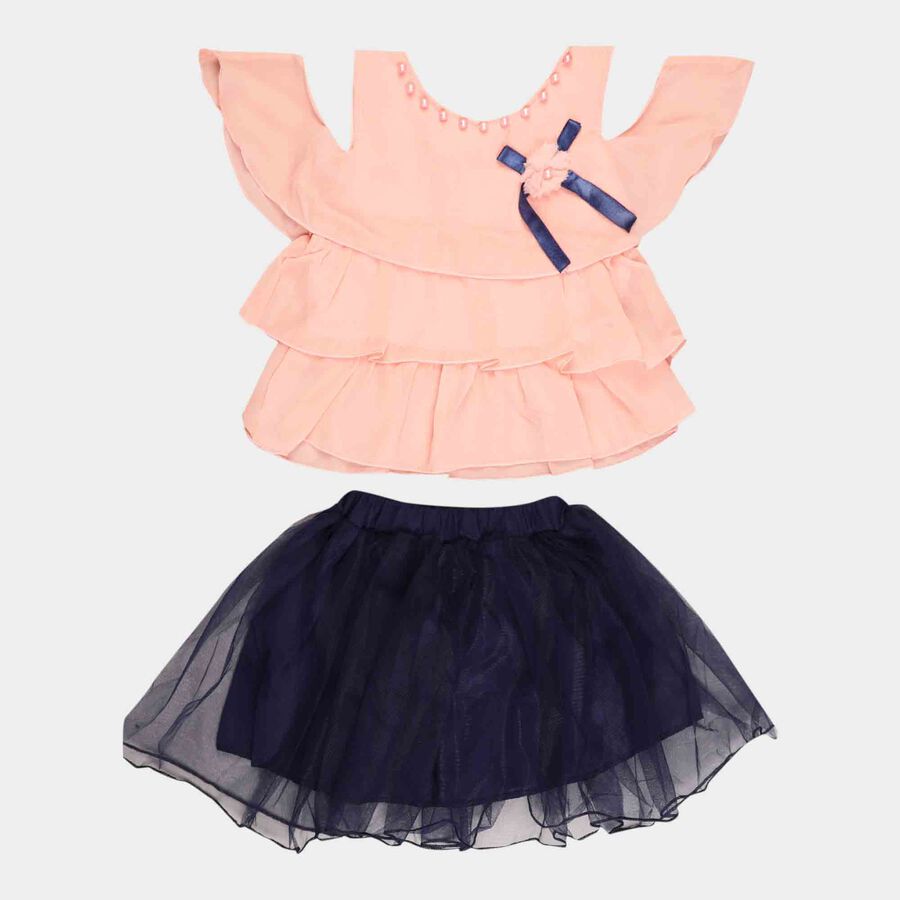 Solid Skirt Top Set, Peach, large image number null