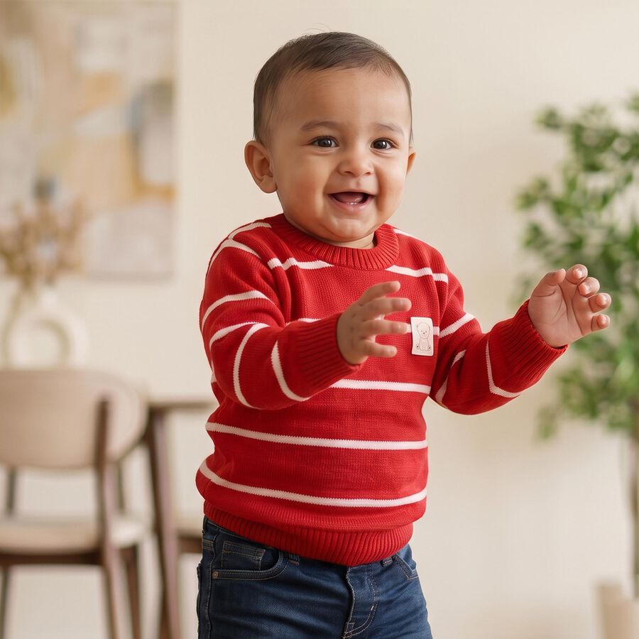 Infants' Red Crew Neck Pullover, लाल, large
