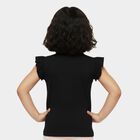 Girls' Black Cotton Round Neck Flamingo Printed Ruffle Sleeve T-Shirt, Black, small
