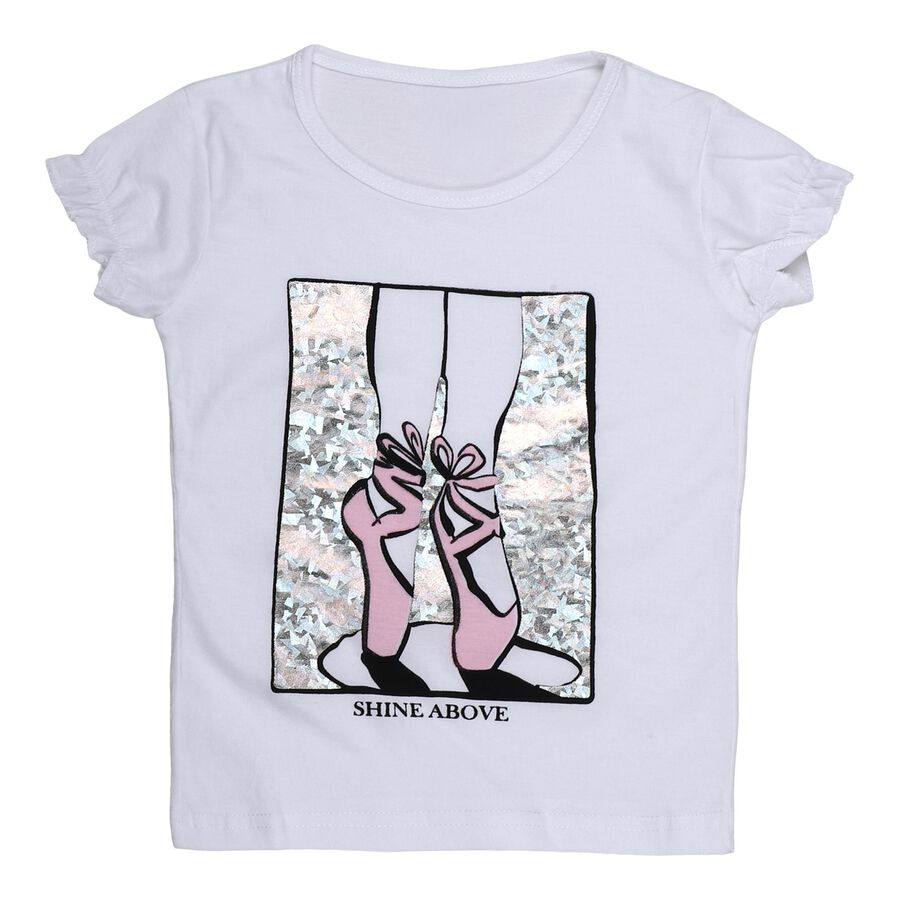 Girls White Cotton Round Neck Casual T-Shirt, सफ़ेद, large