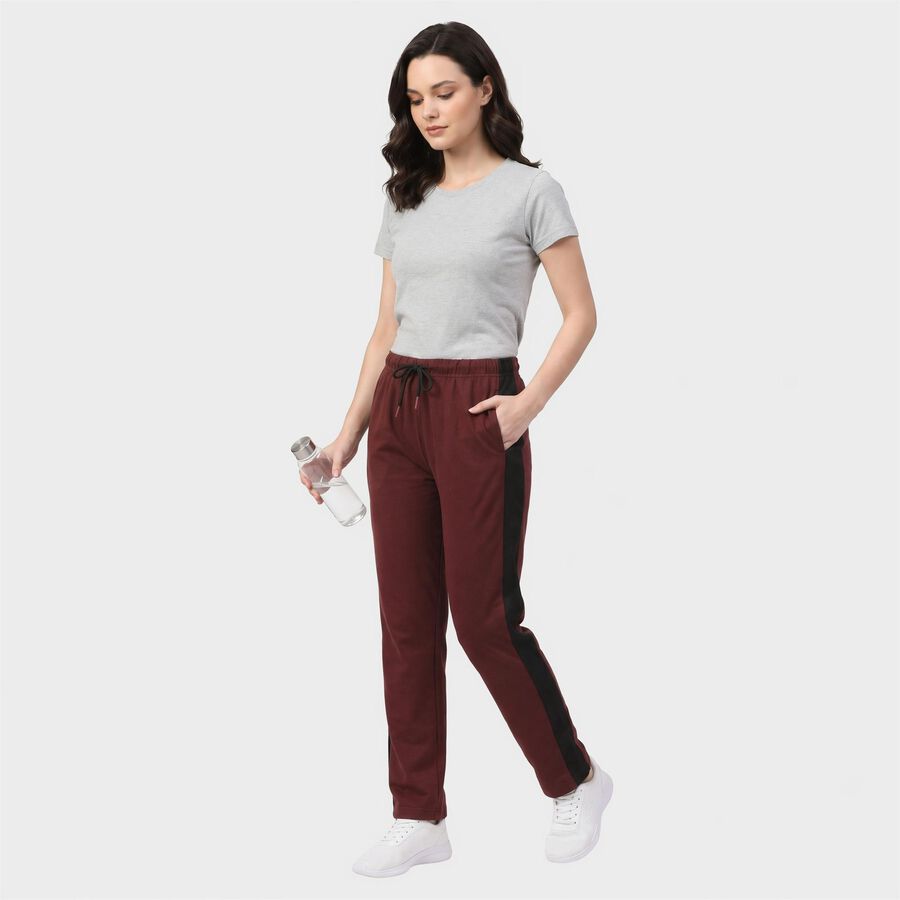Women's Wine Straight Fit Side-Panel Track Pants, Wine, large