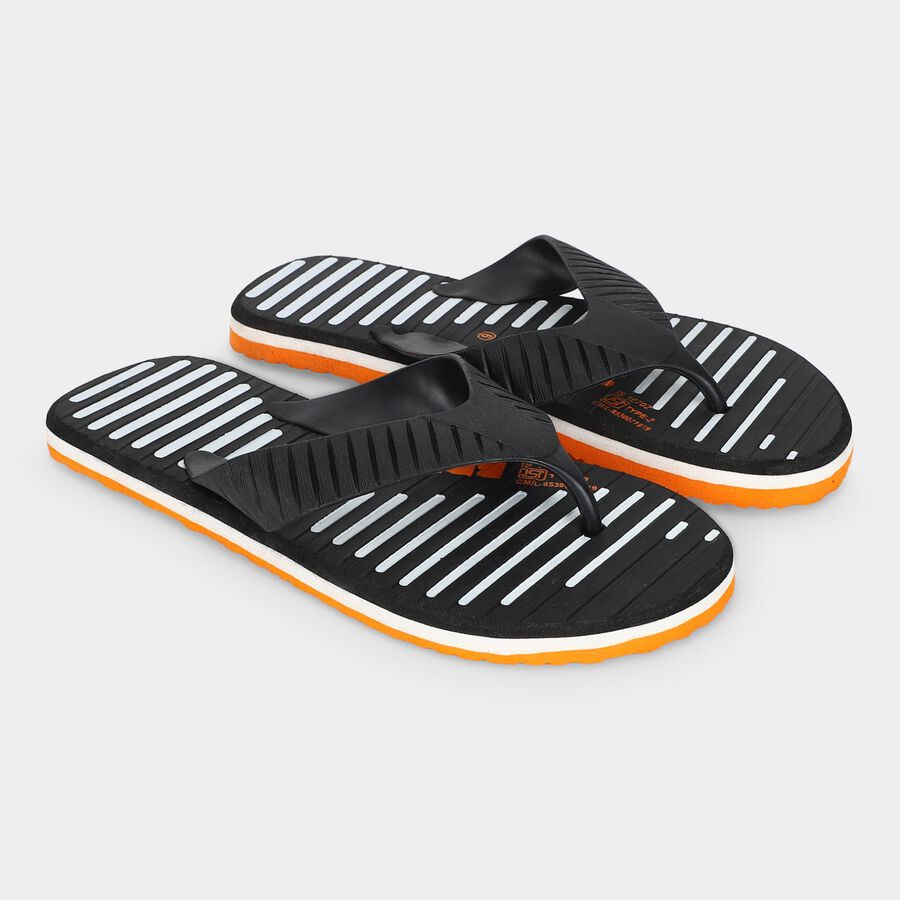 Men's Black Flip-Flop Slippers, Black, large