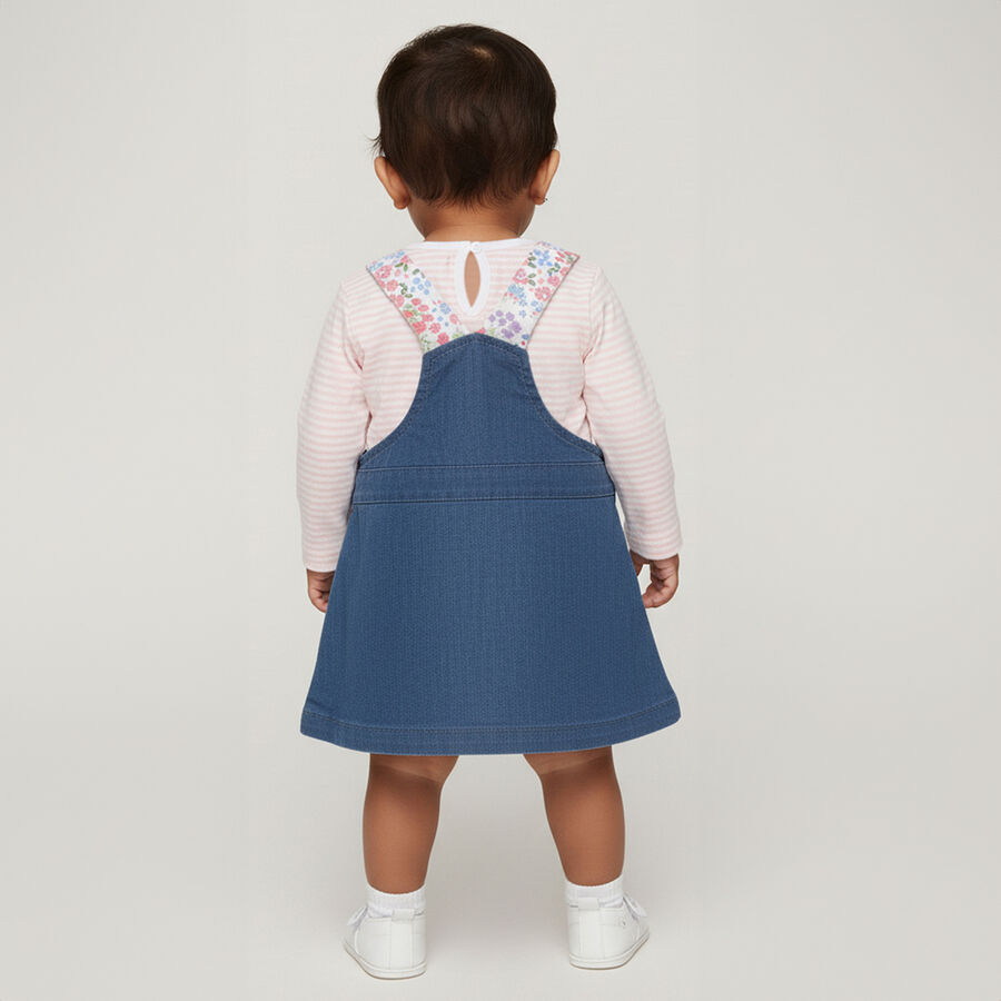 Infants' Muted Denim Blue Floral Strap Casual Frock, हल्का नीला, large image number null