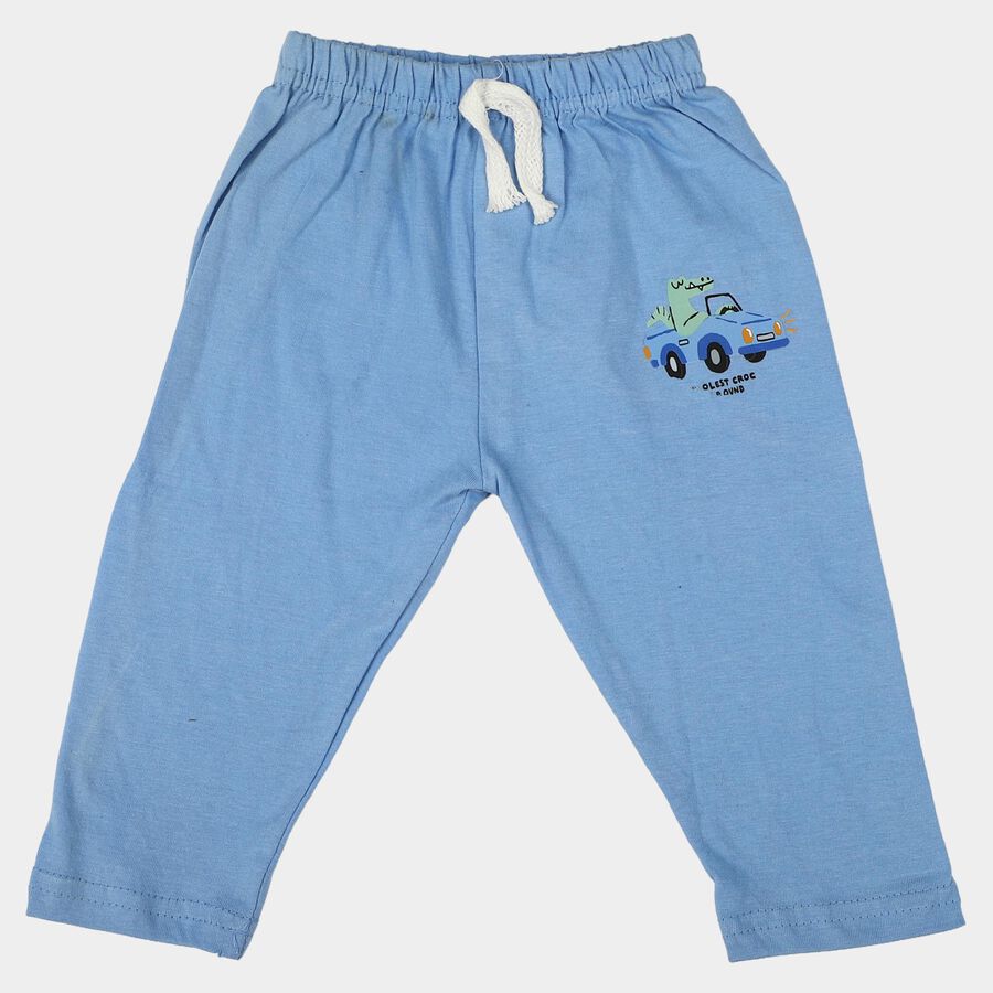 Infants Light Blue Straight Fit Graphic Printed Cotton Pyjama, Mid Blue, large