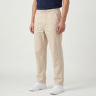 Men's Off White Slim Fit Elasticated-Waist Casual Trousers, ऑफ व्हाइट, small