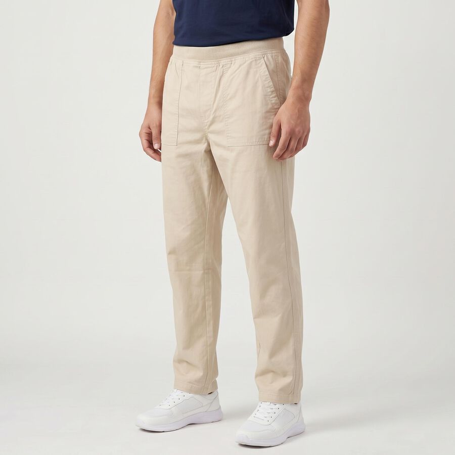 Men's Off White Slim Fit Elasticated-Waist Casual Trousers, ऑफ व्हाइट, large