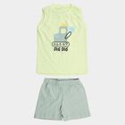 Infants' Green 100% Cotton Polo Neck Printed Baba Suit, Light Green, small