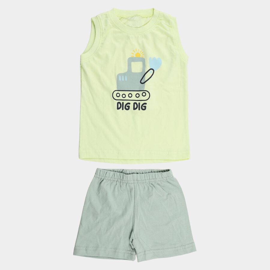 Infants' Green 100% Cotton Polo Neck Printed Baba Suit, Light Green, large