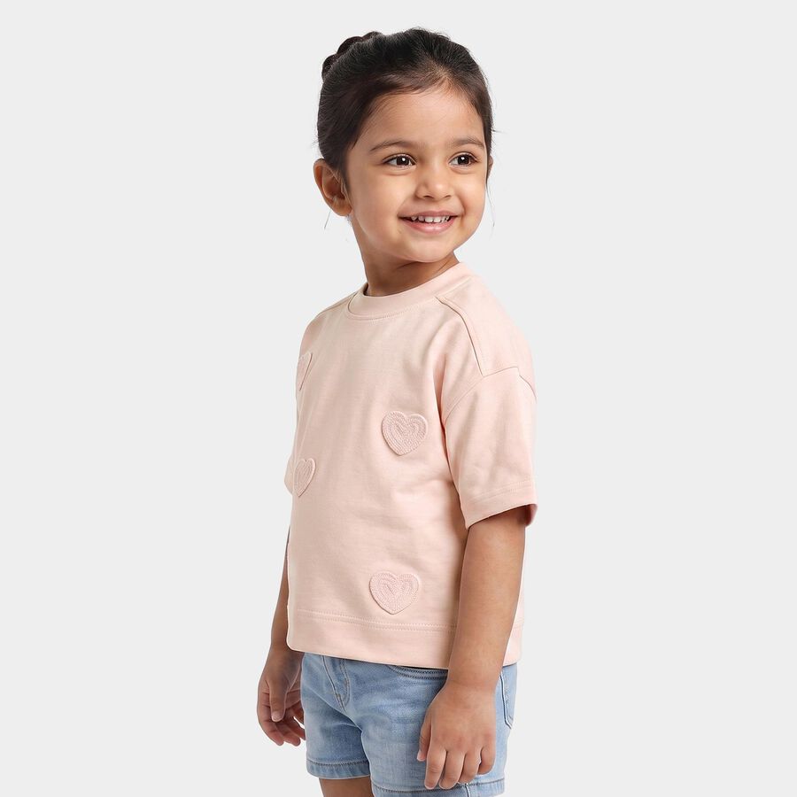 Girls Pink Cotton Crew Neck Oversized T-Shirt, Light Pink, large