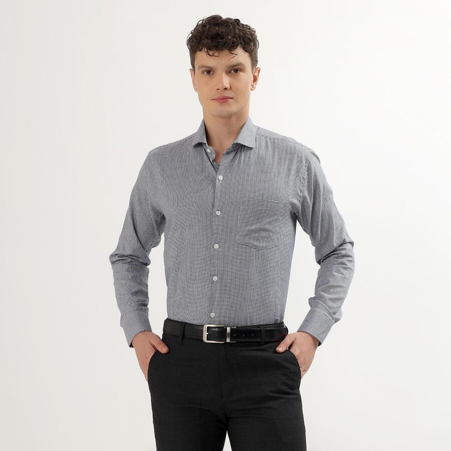 Men's 100% Cotton Cut Away Collar Formal Shirt, Navy Blue, large image number null