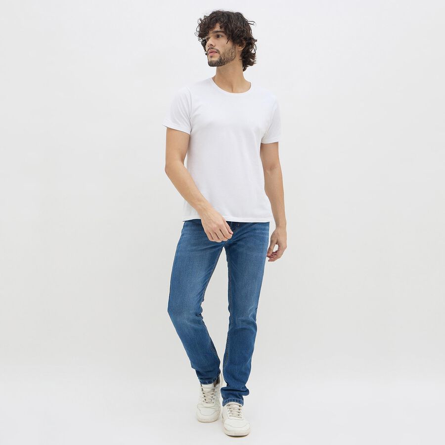 Men's Stonewashed Blue Skinny Fit Jeans, Mid Blue, large