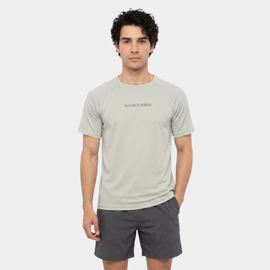 Men's Grey Round Neck Regular Drifit T-Shirt, Light Grey, large