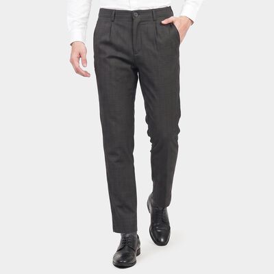 Men's Black Slim Fit Textured Chino Trousers