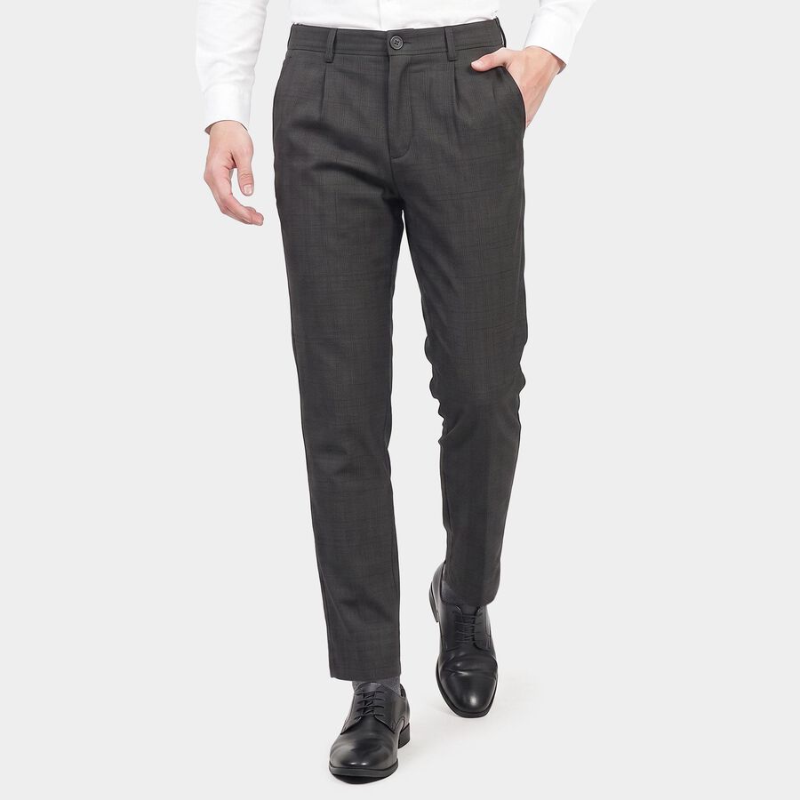 Men's Black Slim Fit Textured Chino Trousers, Black, large