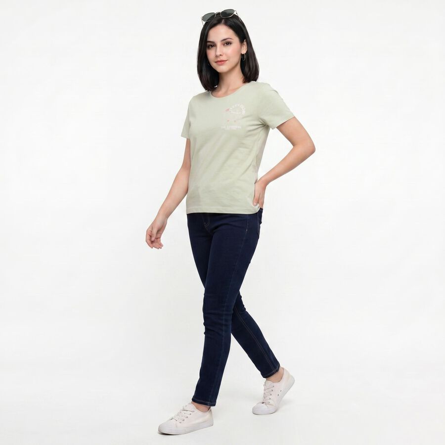 Women's Mint Green Round Neck Regular T-Shirt, Light Green, large