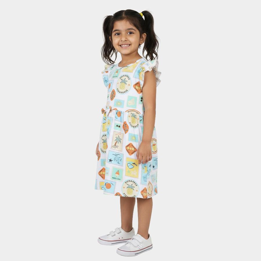 Girls' Off White Cotton Blend Casual Frock, Off White, large