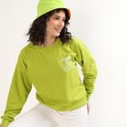 Women's Bright Lime Green Crew Neck Casual Sweatshirt, हल्का हरा, small image number null